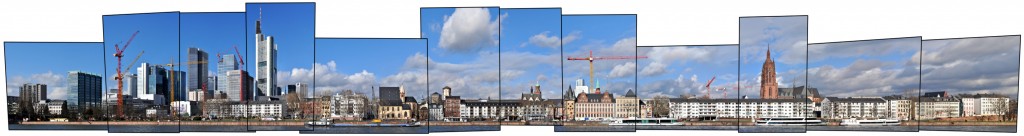 Frankfurt Mainkai mit Bankenviertel und Skyline im Panorama